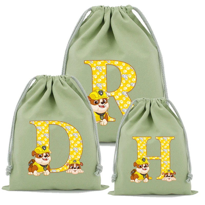 

Letter A-Z Paw Patrols Storage Drawstring Bags Cartoon Rubble Key Pouch Sundries Pouch Boy Girl Birthday Party Candy Gift Bag