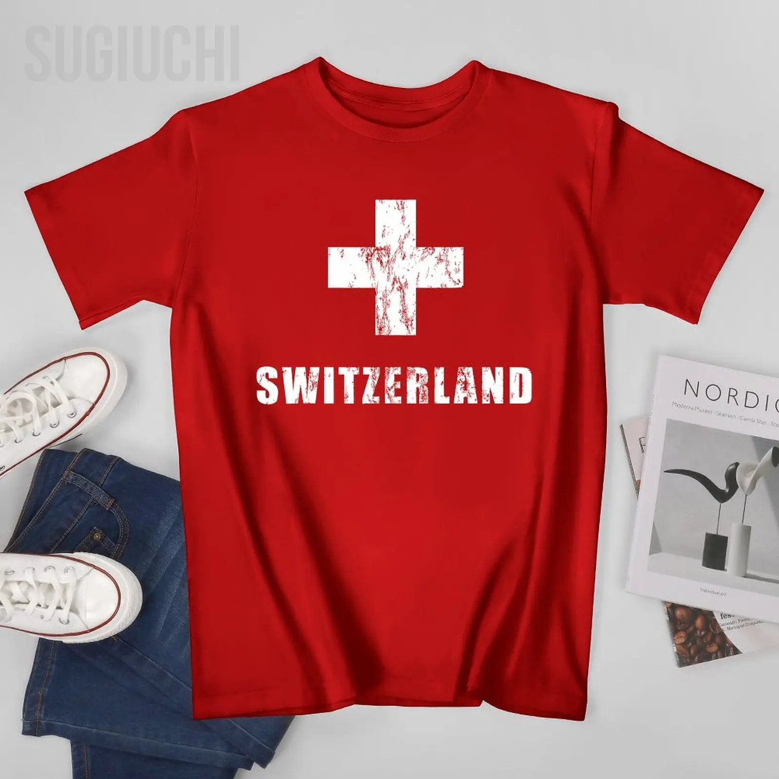 Men Switzerland Apparel for Swiss Retro Vintage Design Lover Tshirt Tees O-neck T Shirts Women Boys 100% Cotton T-Shirt