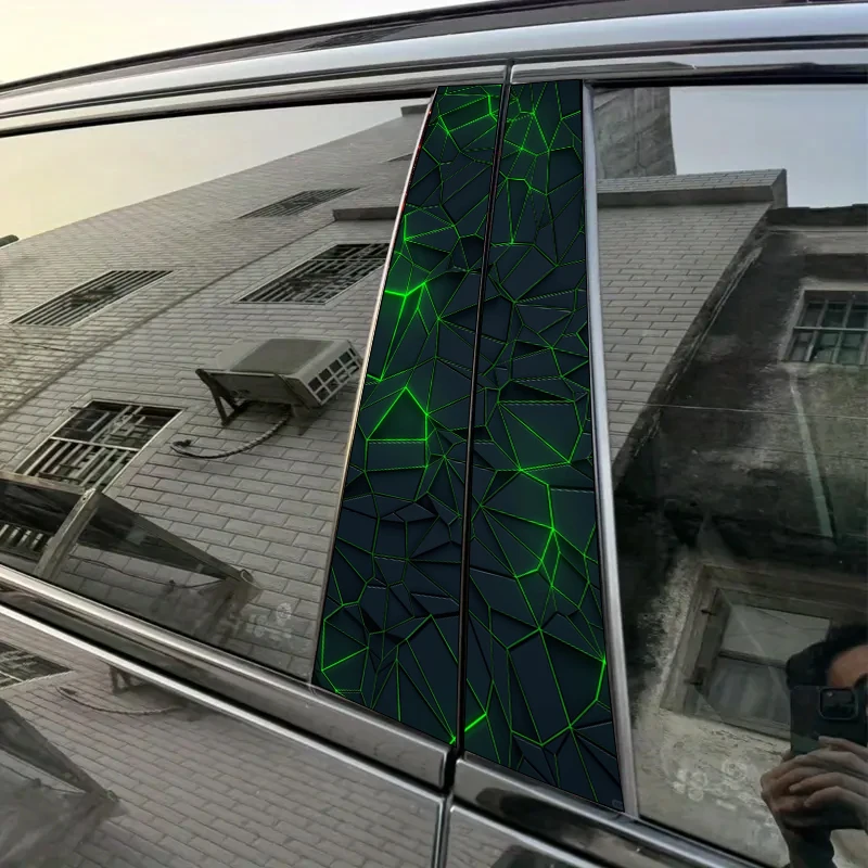 

2 pieces, B-pillar car stickers Reflective, geometric, green. Protective film, suitable for all vehicle models