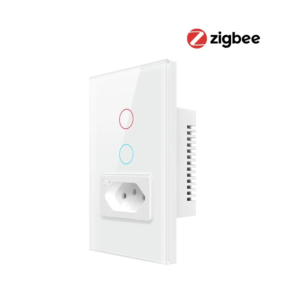 Top Tuya Zigbee 3.0 Brazil Wall Switch with Socket,Touch-Sensor interruptor Smart Light Switch works with Google Home/ Alexa