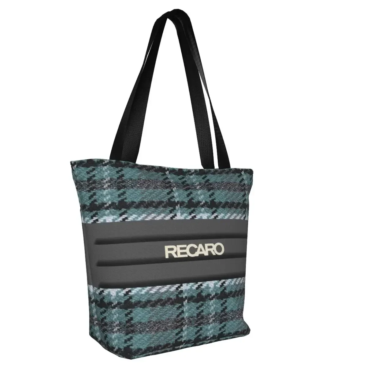 Kawaii Print Popular Scottish Tartan Plaid Recaros Tote Shopping Bag Portable Canvas Shoulder Shopper Handbag