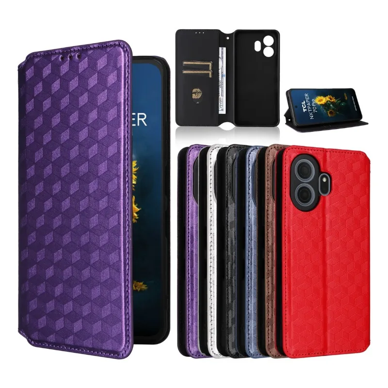 

For TCL NxtPaper 70 Pro 5G Case Grains Diamond Texture Leather Magnetic Holder Wallet Back For TCL NxtPaper 70 Pro Wallet Shell