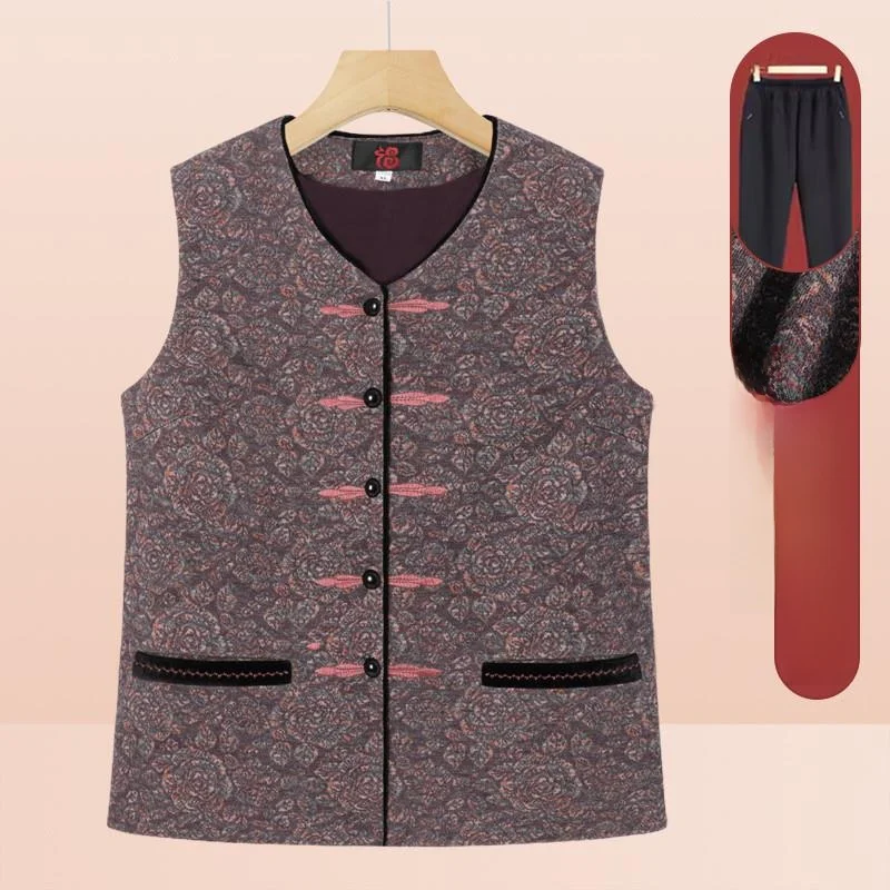 

Модный тонкий жилет для женщин среднего и старшего возраста, осенняя одежда для мам, длинные брюки, дизайн с V-образным вырезом и пуговицами