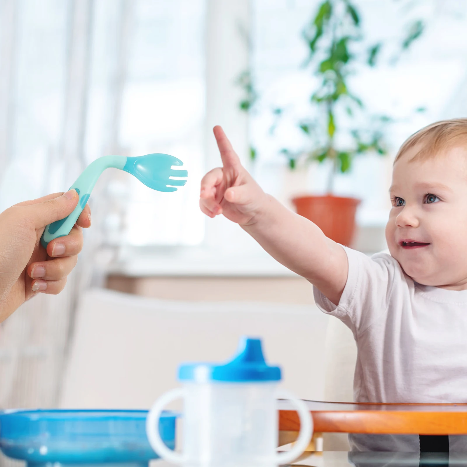 

1 set Fork Spoon Combination Baby Feeding Utensils Toddler Training Cutlery -Feeding Silicone Food Scoop Portable