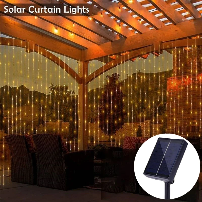 

Светодиодная гирлянда-штора на солнечных батареях с 8 режимами работы — для свадьбы, Дня святого Валентина, Рамадана — для декора внутри и снаружи помещений