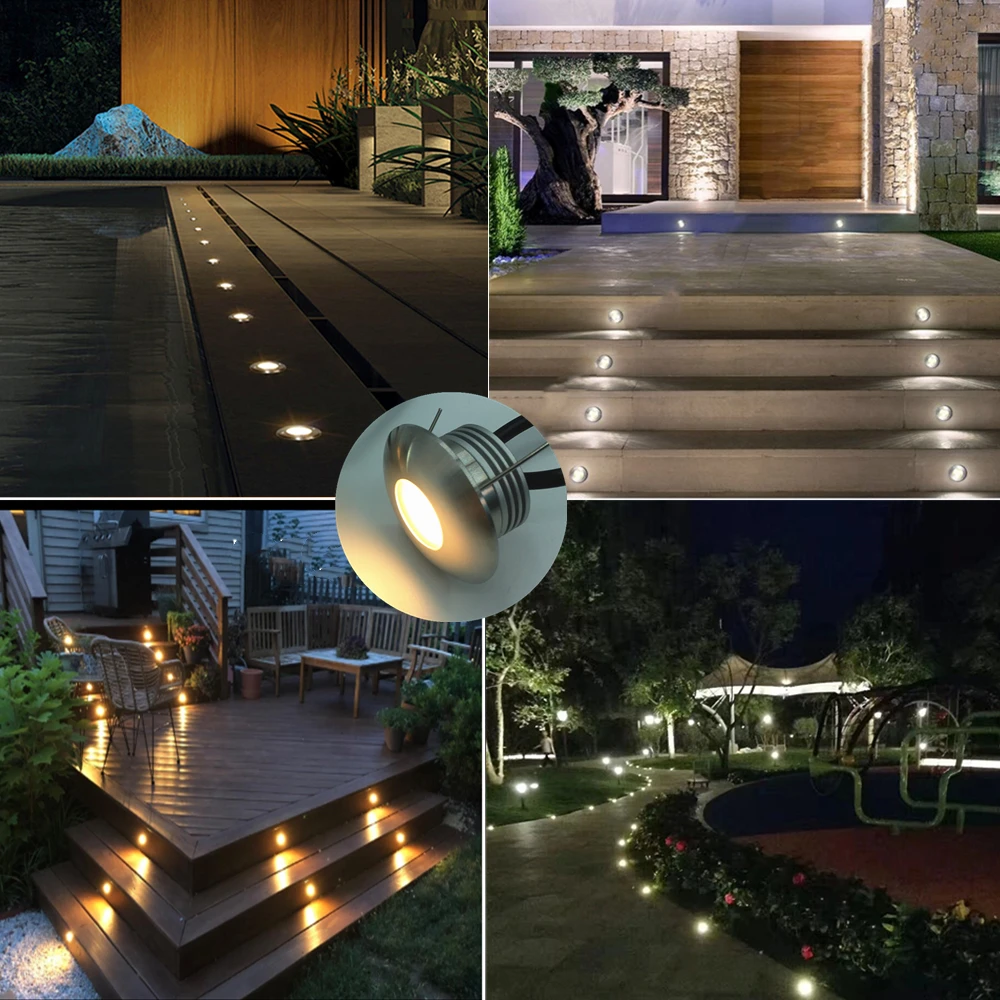 1W IP67 LED Deck Lights Outdoor Stainless Steel Recessed Garden Stair Underground Bulb Lamp 12V Deck Post Light Wall Spotlights