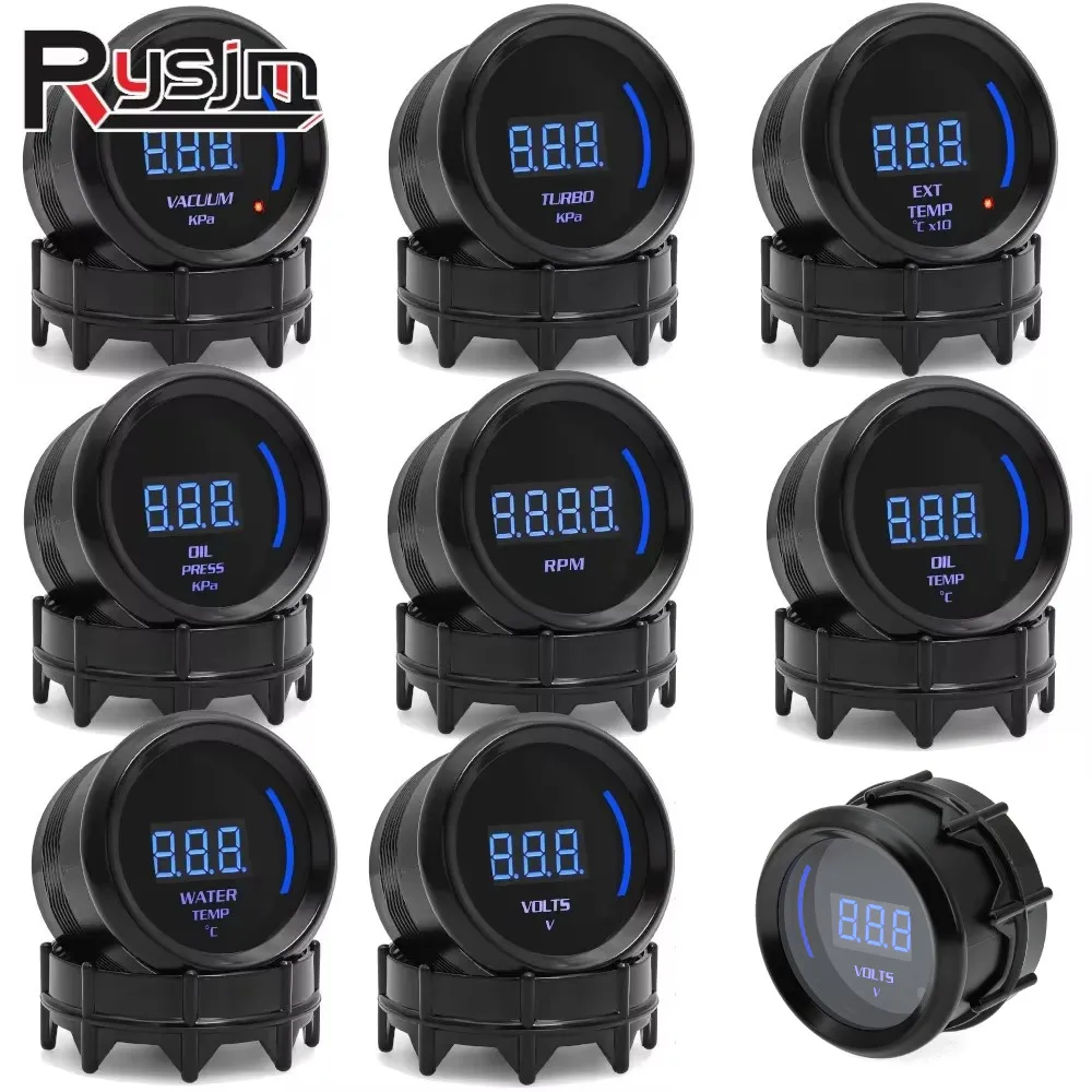 

Custom 52mm Car Digital Turbo Boost Gauge Water Temp Oil Temp Oil Pressure Gauge Voltmeter EXT Temperature Tachometer RPM gauge