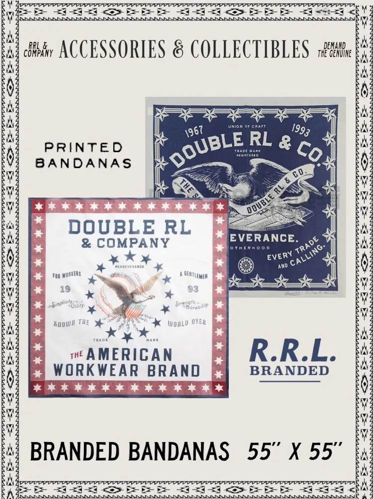 

RRL Double Eagle Bandana Pure Cotton American Retro Ame i Print Motorcycle 55cm Square Scarf ex Spring Autumn Winter