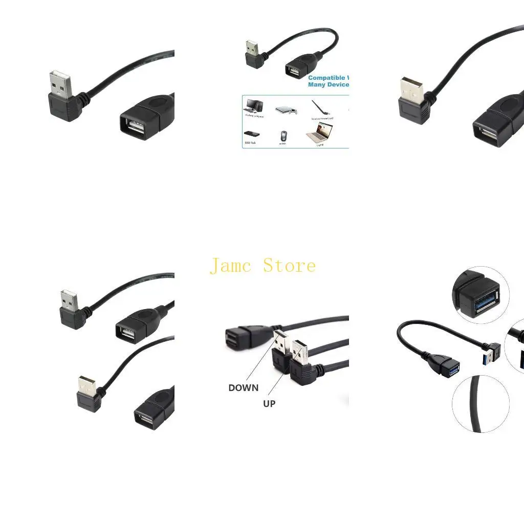 LX0B New 90 Angled Down/Up Usb 2.0 Extension Cable Male To Female Data Charging Hard Drive U Disk Usb Data Cord Connection