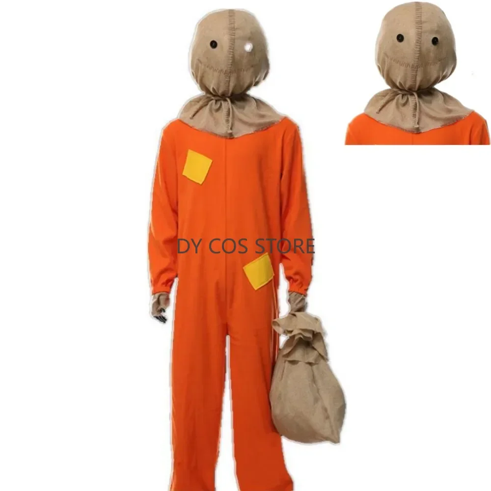 

Movie Sam Cosplay Costume Headband Halloween Trick or Treat Without Sugar Adult Child Horror Pumpkin Jumpsuit Pocket Suit
