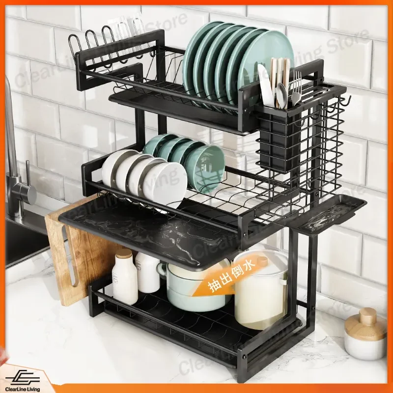 Custom Kitchen Dish Rack Stainless Steel Wrought Iron Drain Rack for Dishes Cups Utensils Heavy Duty Storage Organizer Made