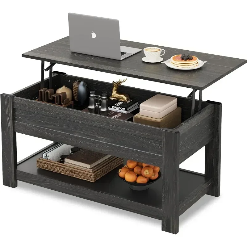 Lift Top Coffee Table with Hidden Compartment and Storage Shelf for Living Room, Espresso