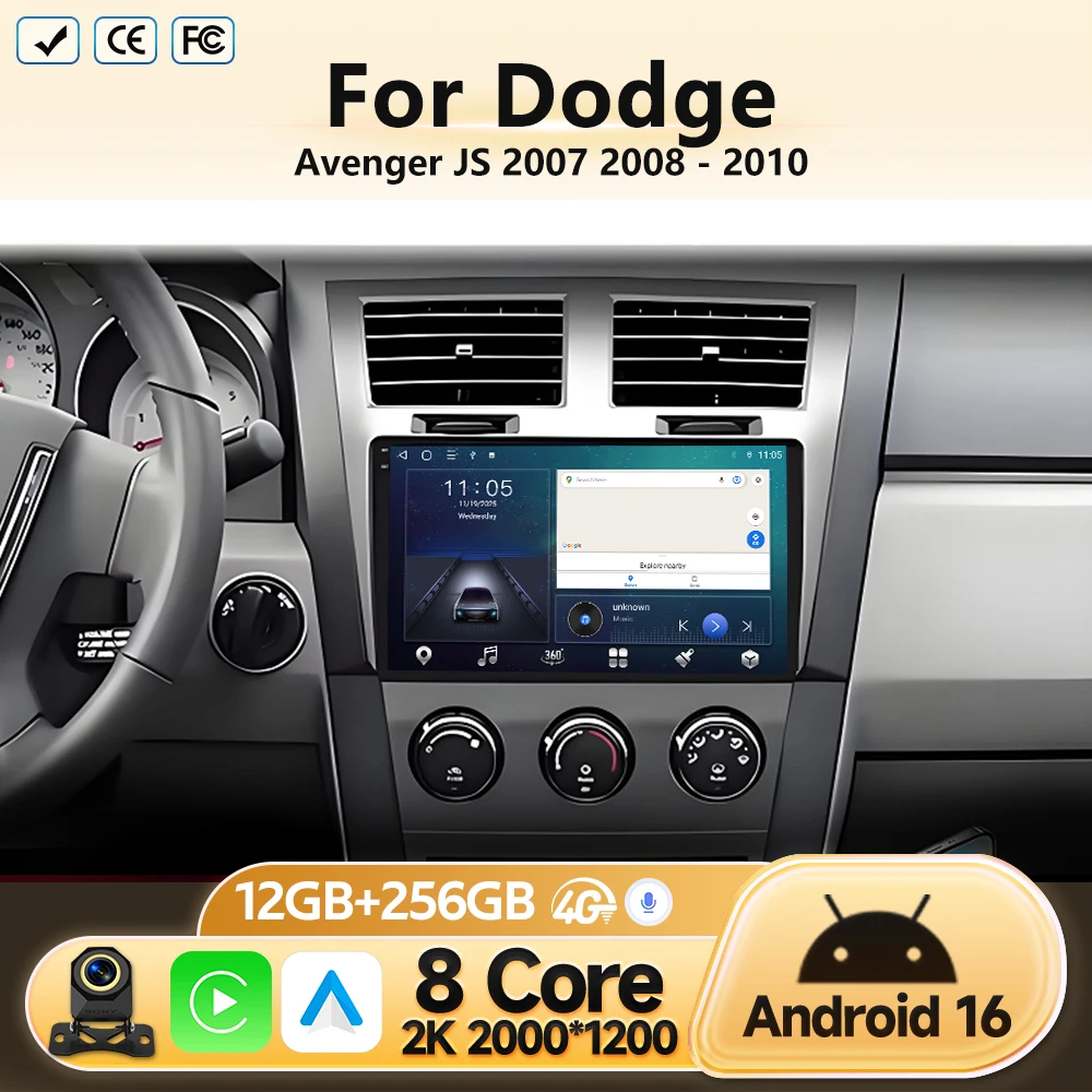 Radio para Auto con Sistema Android 16 para Dodge Avenger JS 2007 2008 2009 2010, Reproductor Multimedia de Video, Estéreo, Carplay, 4G, GPS, Navegación