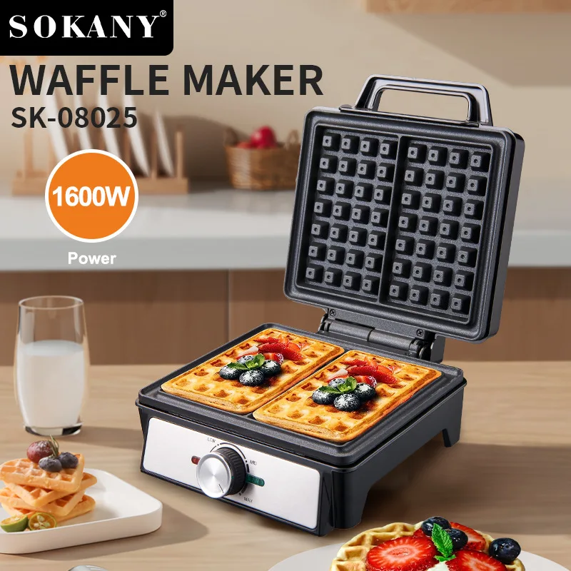 Houselin 1600W Waffle Maker, 2 ketogenic waffles and hash browns at a time, non-stick pan, compact design, stainless steel