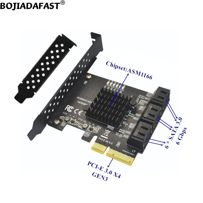 6 * موصل SATA 3.0 إلى بطاقة توسيع PCI-E 3.0 4X PCIe X4 بسرعة 6 جيجابت في الثانية ASM1166 لمحرك الأقراص الصلبة HDD