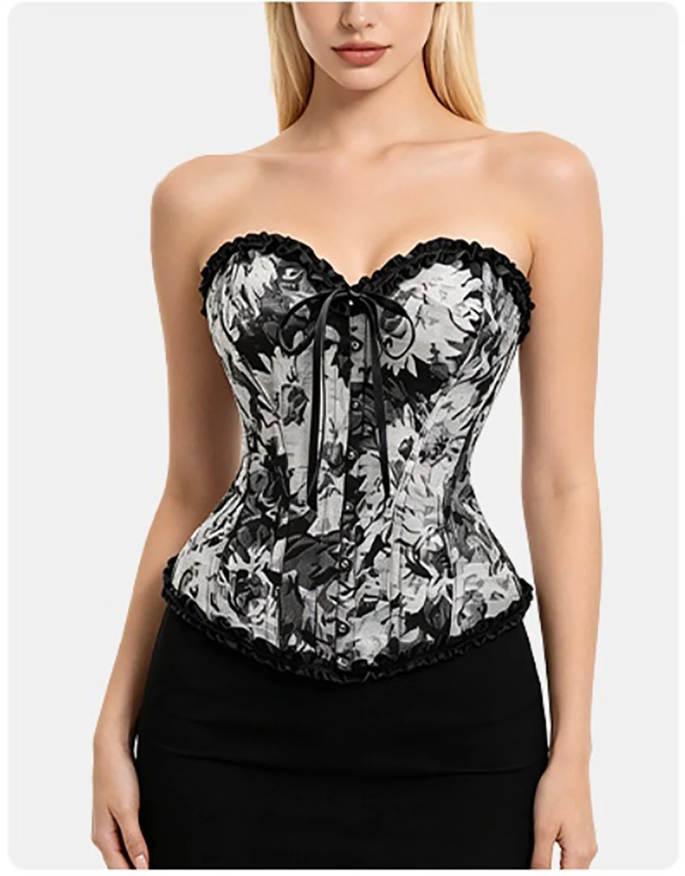 

Retro Jacquard Sweetheart Corset With Bone Stays And V Neck Front Tie On Shaping Party Corset Corset