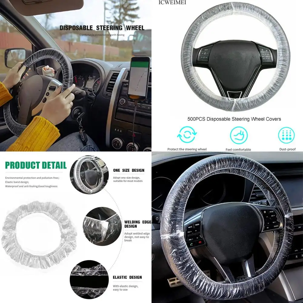 

500PCS Universal Disposable Steering Wheel Cover Plastic Transparent Car Steering Wheel Covers with Elastic Trims for Steering W