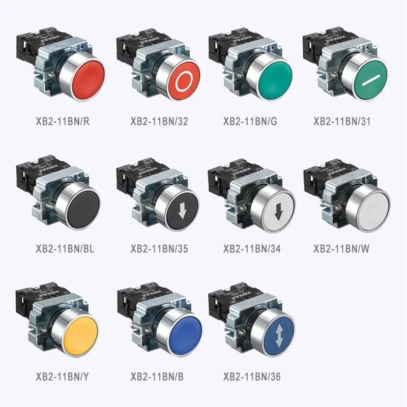 1Pcs Button Switch Self Reset Small Mushroom Head Emergency Stop 22mm Knob Key Start Inching Power on XB2-BG21 XB2-BA21 XB2-BS54