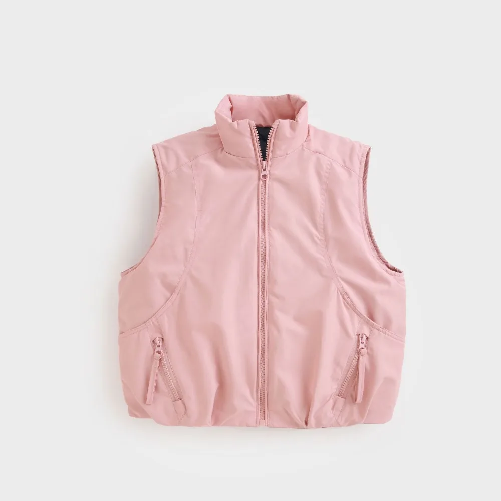 Kids Stand Collar Cotton Vest, Boys Girls Warm Sleeveless Jacket, Multi-Pocket Outdoor Winter Autumn Children Waistcoat