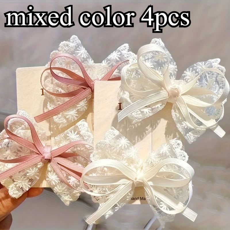 

4pcs Lace Bow Hair Clip Set Suitable All Seasons,versatile Daily Use/tea Party Bow Styling, Lightweight Comfortable To Wear