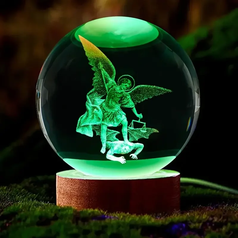 1pc, St Michael\'s Guardian Angel 3D statue with Demon Killer Crystal Ball nightlight for religious lovers