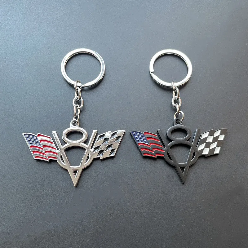 3D Metal V8 Logo National American Flag US Car Keychain Keyring Key Chain Ring Holder For Ford Jeep Dodge