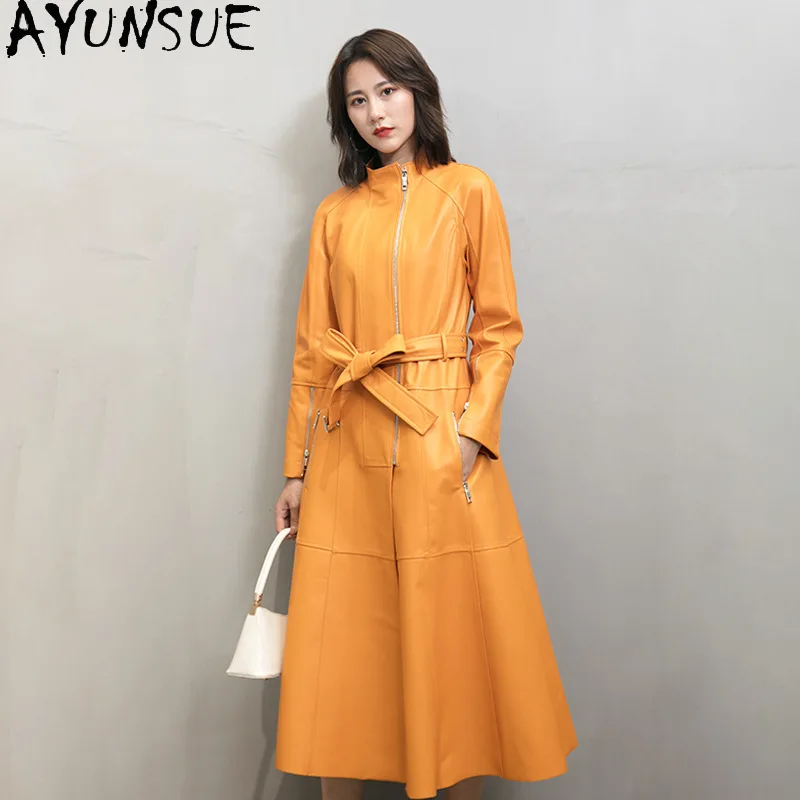 AYUNSUE Giacca in vera pelle di pecora naturale Donna 2025 X- Trench lungo Giacche da donna Abiti autunnali Jaqueta De Couro