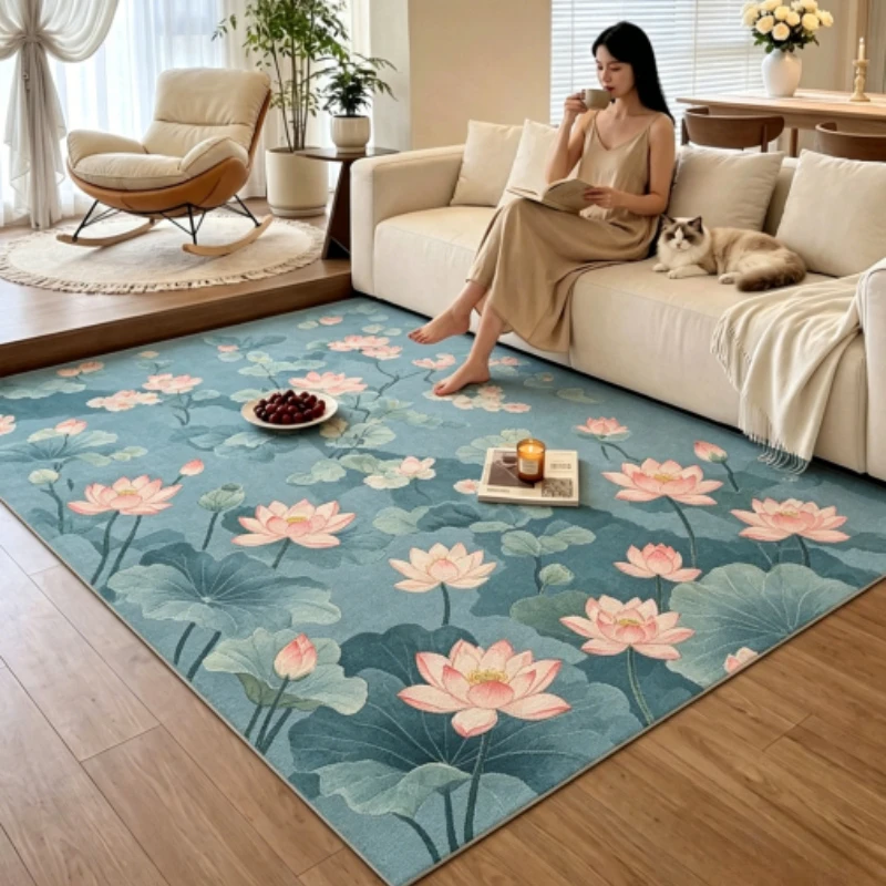 

cream style living room decoration blue carpet flower pattern rugs for bedroom fluffy soft lounge floor mat home thick plush rug