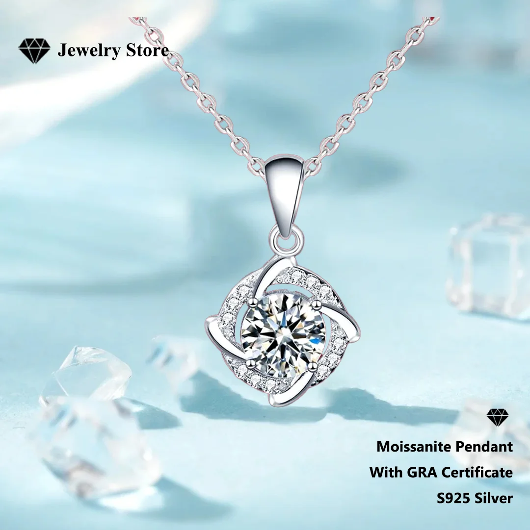 

Moissanite Necklace Flower Pandent GRA Certified s925 Sterling Silver Plated 18k White Gold Fashion Necklaces for Women