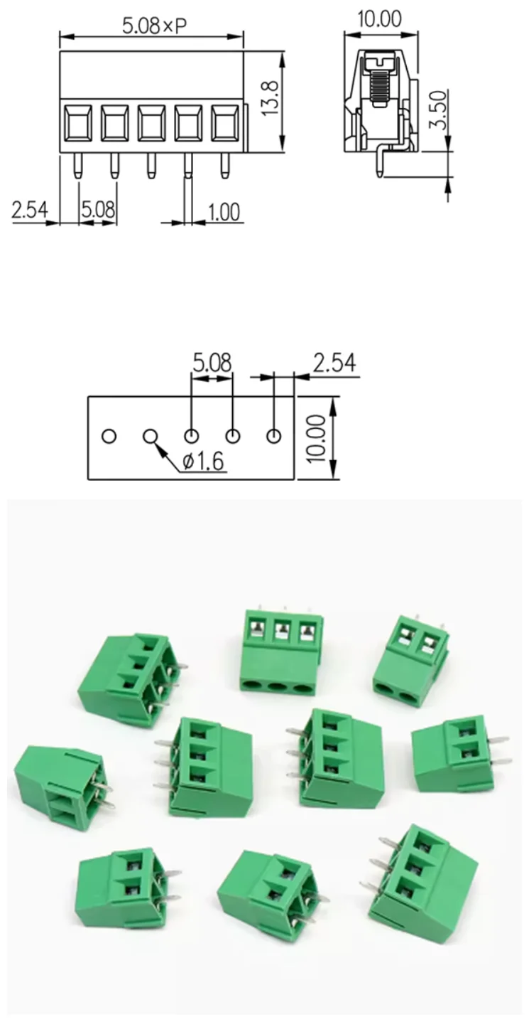 10 Stück KF128-5.08-2P 3P Schraubtyp PCB-Klemmenblock-Drahtverbinder 5,08 mm gerader Stift-Spleißanschluss – Detail 1