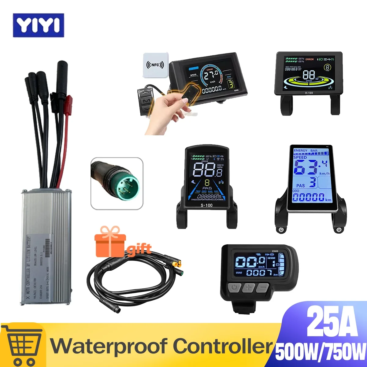 

25A Ebike Controller Waterproof Plug Square Wave Use for 500W/750W Controller with S966-NFC Display WP Connector E-scooter Parts