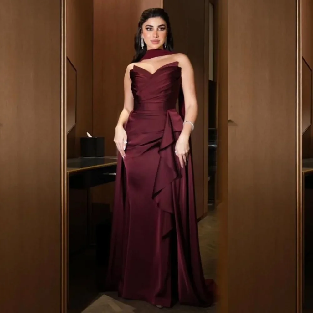 Customized Elegant Sexy Pleat Ruched Draped A-line Strapless Long Dresses Bespoke Occasion Dresses Classic Modern Style Fashion