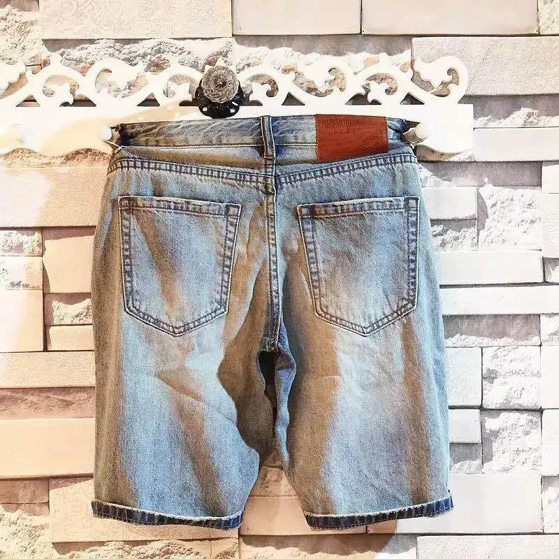 Short Jeans Pants for Men Long Straight Half Man Denim Shorts Bermuda Patches Cowboy Designer Jorts Streetwear New in Buttons Xl