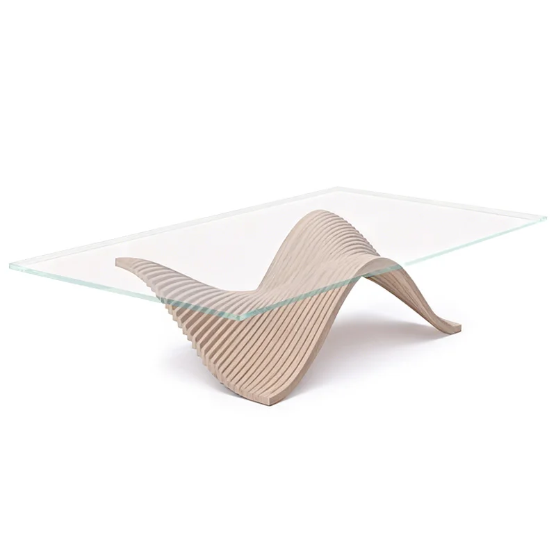 Modern Eco-Friendly Glass Top Coffee Table Wooden Base Parametric Unique for Living Room Home Commercial Interior Projects