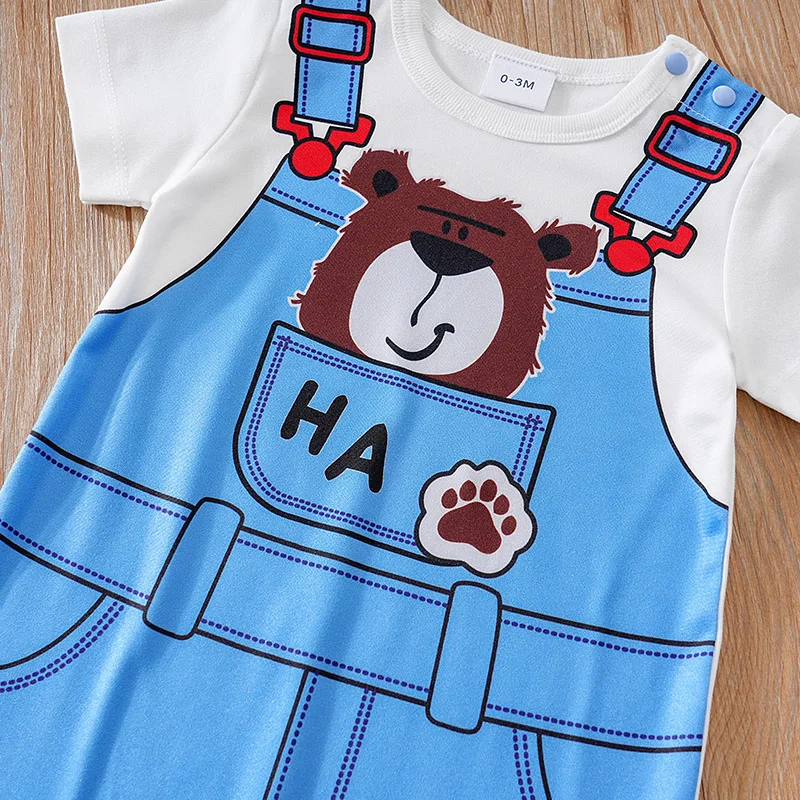 Baby Clothes Cute Cartoon Bear Fake Shoulder Strap Comfortable And Soft 0-18 Boys And Girls Summer Short Sleeved Baby Jumpsuit