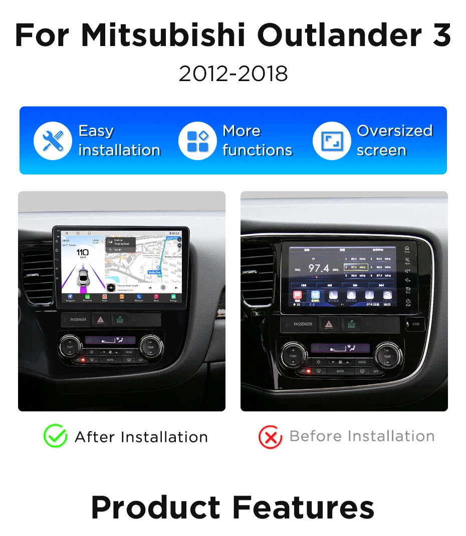 Junsun 360 ° 8-Kern-Autoradio mit Kamera für Mitsubishi Outlander 3 GF0W GG0W 2012-2018, kabelloses CarPlay, Android Auto, Stereo, GPS – Detail 4