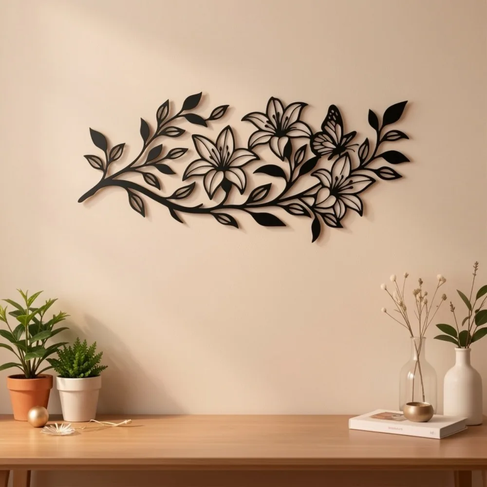 CIFBUY Iron Wall Art Metal Butterfly Floral Sculpture Boho Sign Decor For Home Indoor Outdoor Yard