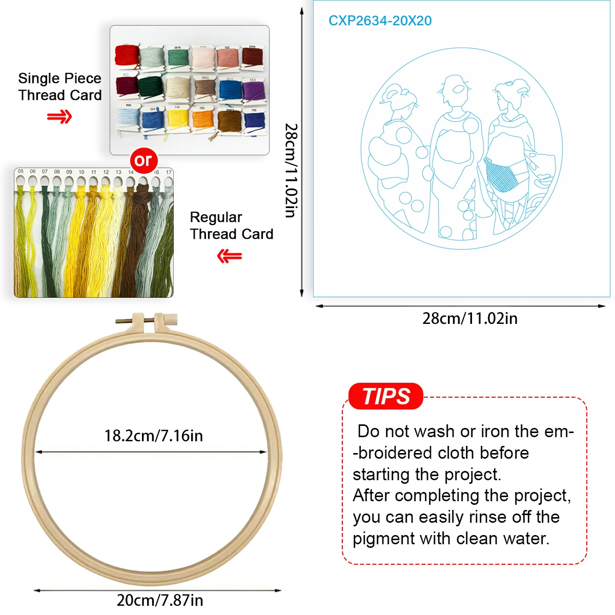 1 Stück 20X20CM/15X15CM 7,87/6,3 Zoll Stickerei-Starter-Kit für Frauen DIY-Kit DIY-Stickerei-Set Handarbeiten Nadelkunst Heimdekoration – Detail 5