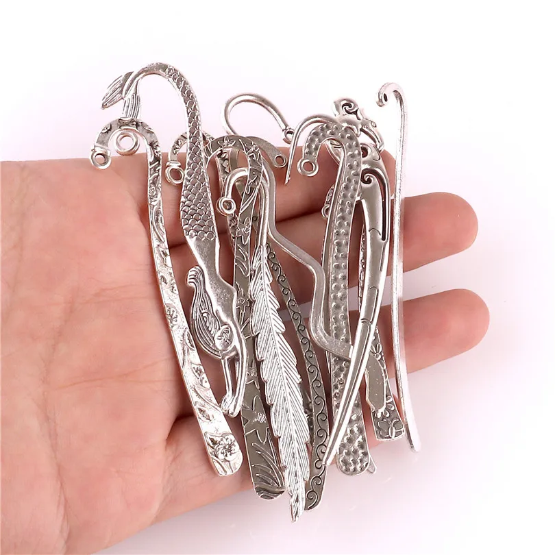 

12pcs/Lot Alloy Charms Mixed Antique Silver Minimalism Bookmark Pendants for DIY Jewelry Making School Supplies Metal Materials