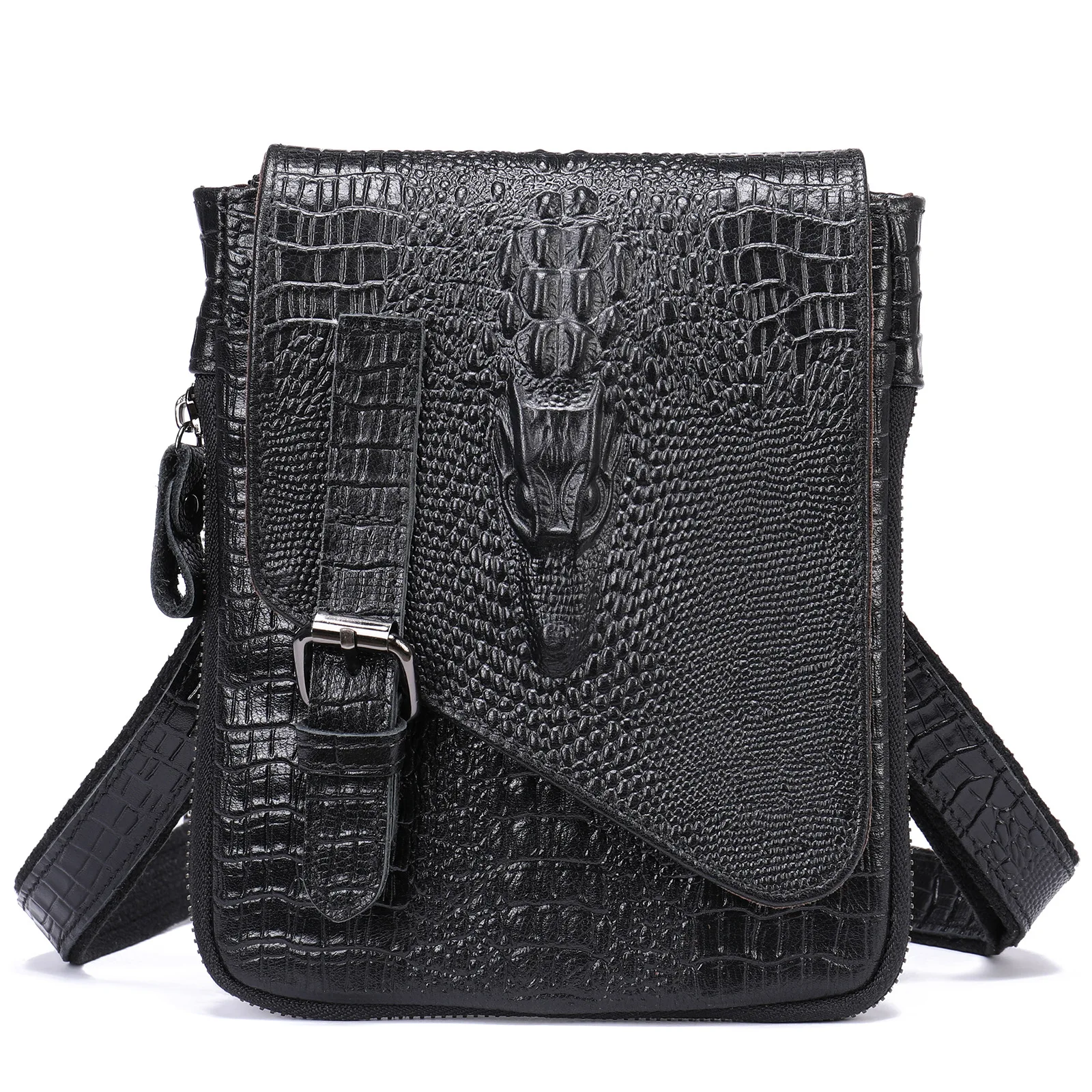 Alligator pattern man\'s crossbody bag leather casual satchel multifunctional waist bag wear on belt mobile phone fanny pack men