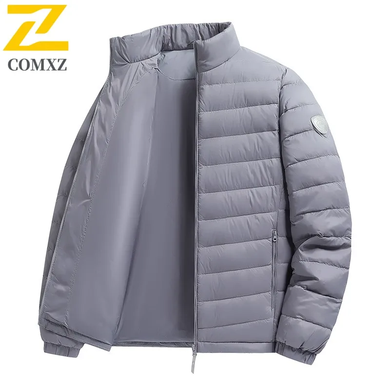 COMXZ Men Winter Down Jacket Luxurious Stand Collar Korean Style Work Thick Warm Parka Cold Proof Lightweight Down Coat