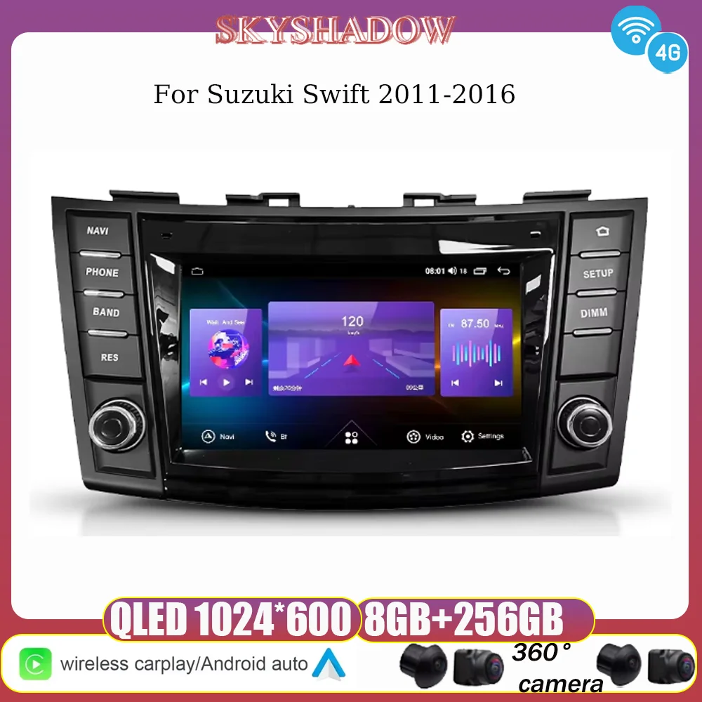 12G+256G Carplay Auto Android 14.0 4G LTE 360 Camera IPS Car DVD Player GPS WIFI Bluetooth Radio  For Suzuki Swift 2011-2016