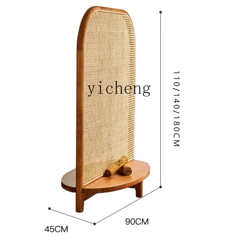 ZC Solid Wood Rattan Woven Retro Partition Hallway Storage Flower Floor-Standing Rack Living Room Home-Seat Screen