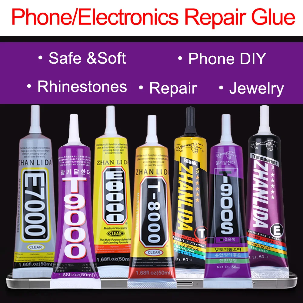 50/110ml Transparent Black Phone Repair Glue Liquid Epoxy Adhesive Leather Textile Jewelry Bead Clothing Fabric Bond T8000 E7000