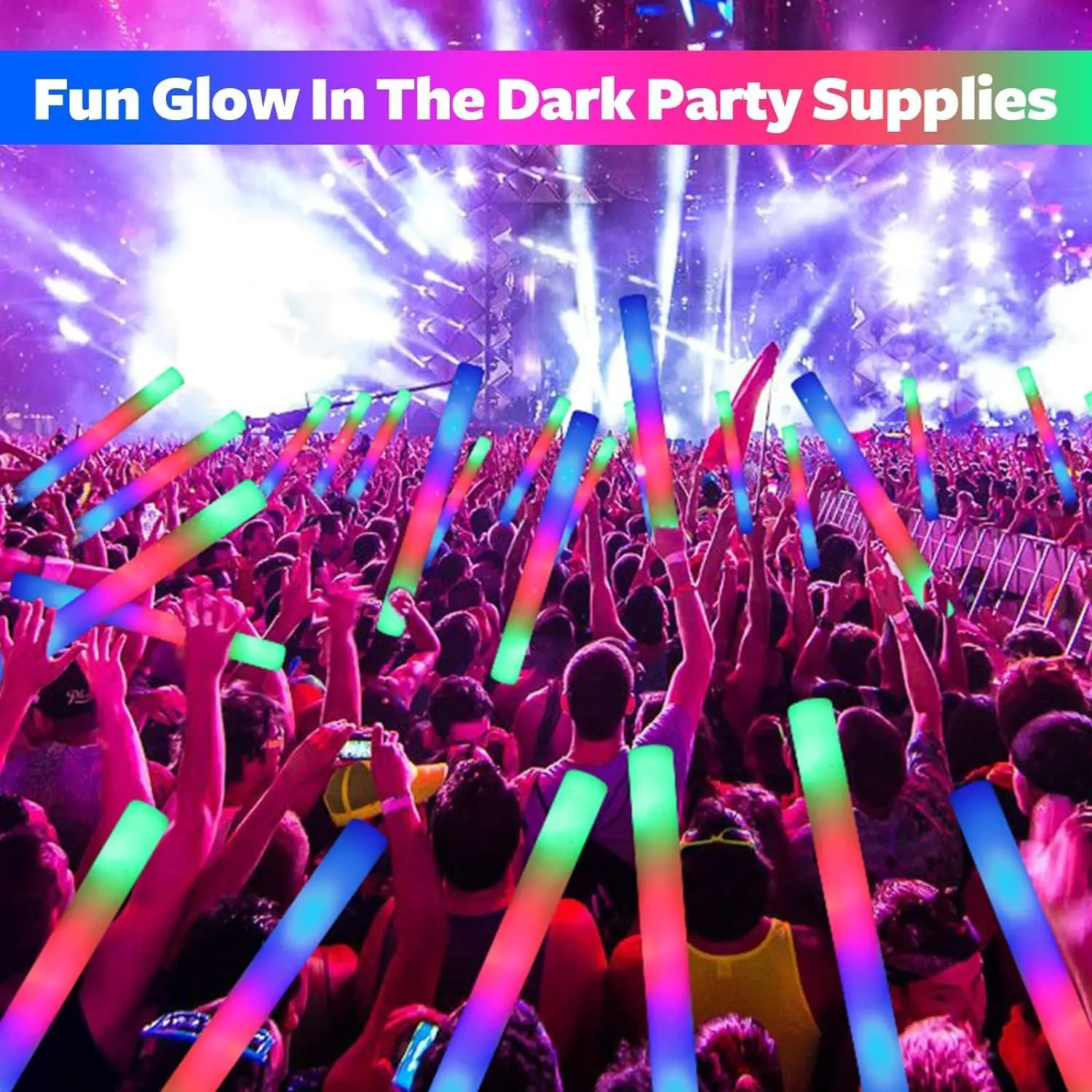 125 PCS LED Foam Glow Sticks,Bulk ,Glow in the Dark Party Supplies,3 Modes Colorful Flashing,Neon Party Favors Supplies