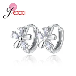 Elegant Flowers Shape 925 Sterling Silver Crystals Hoop Earrings For Women Girls Daily Party Trendy Brincos Accessories