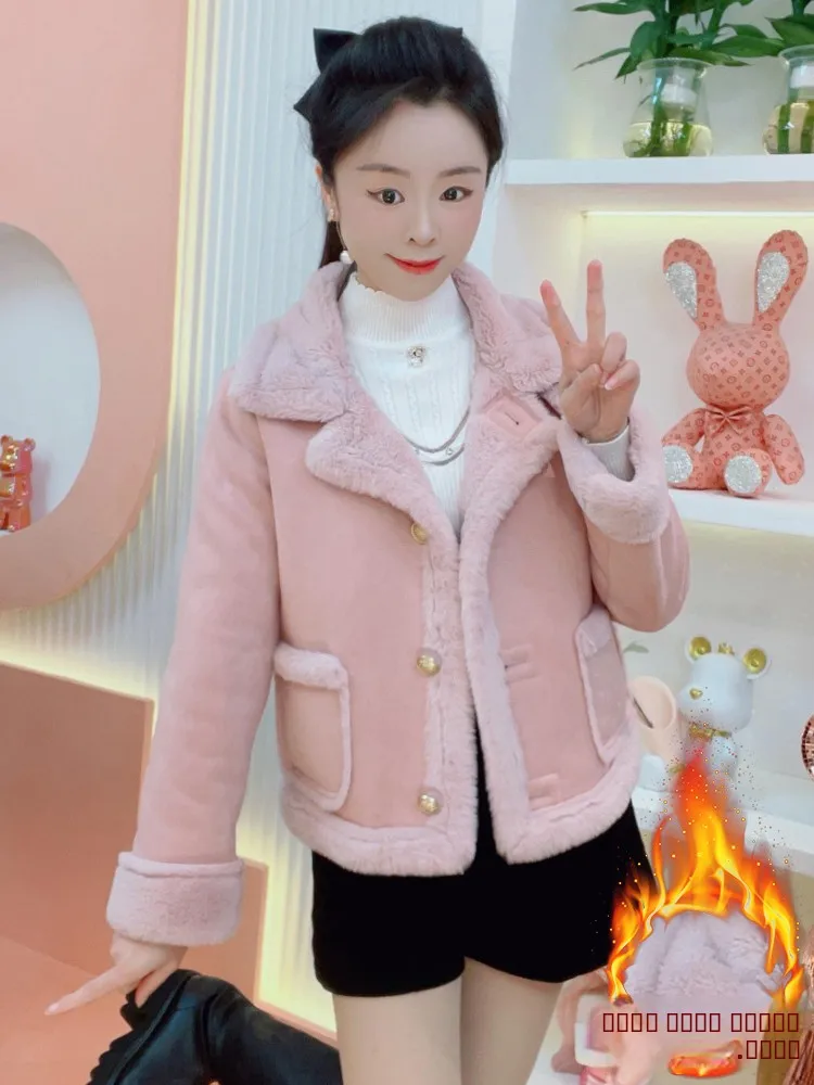 Manteau d'hiver rétro à la mode, design décontracté, nouveau modèle, vêtements d'extérieur pour femmes, chaud, duveteux, col à revers, boutonné