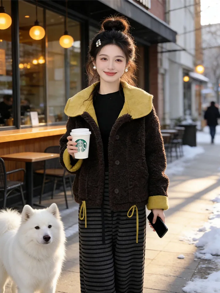 

Faionable ort Fur Leather Jaet Women's Casual Warmth All-Match Winter New Sle Ele Quali Coat for Ladies