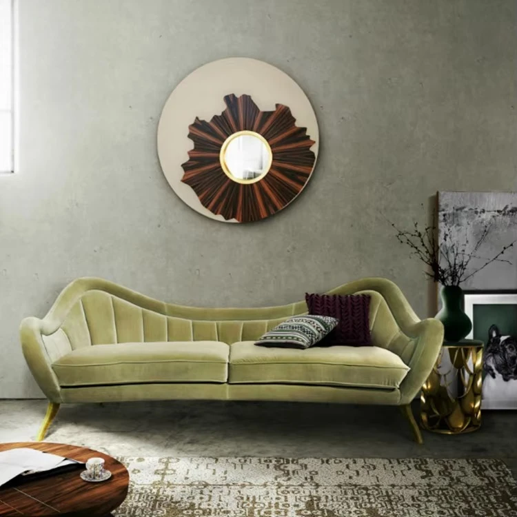 Luxury modern minimalist furniture modular velvet single green sofa set design and price living room