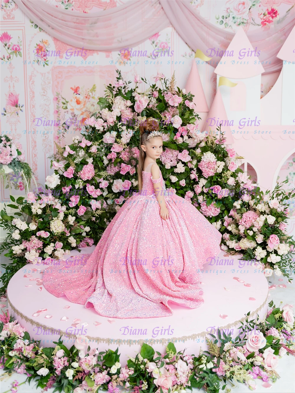 Quality Gorgeous Pink Flower Girl Dress Floral Appliques Elegant Floor Length Princess Birthday Party Evening Ball Gowns
